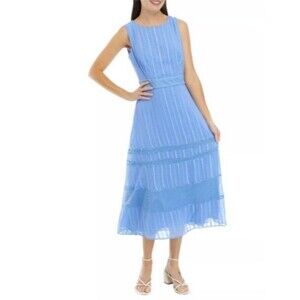 Taylor Sleeveless Floral Embroidered Midi Dress Chambray Blue- Size 10